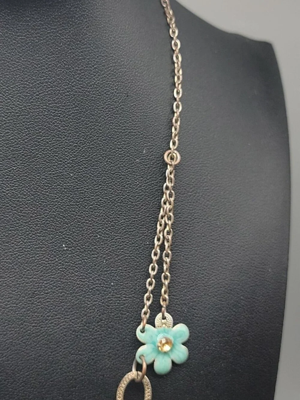 Vintage Plunder Dangling Flower Necklace Multicolor Rhinestones Silver Tone 20" - Picture 8 of 16